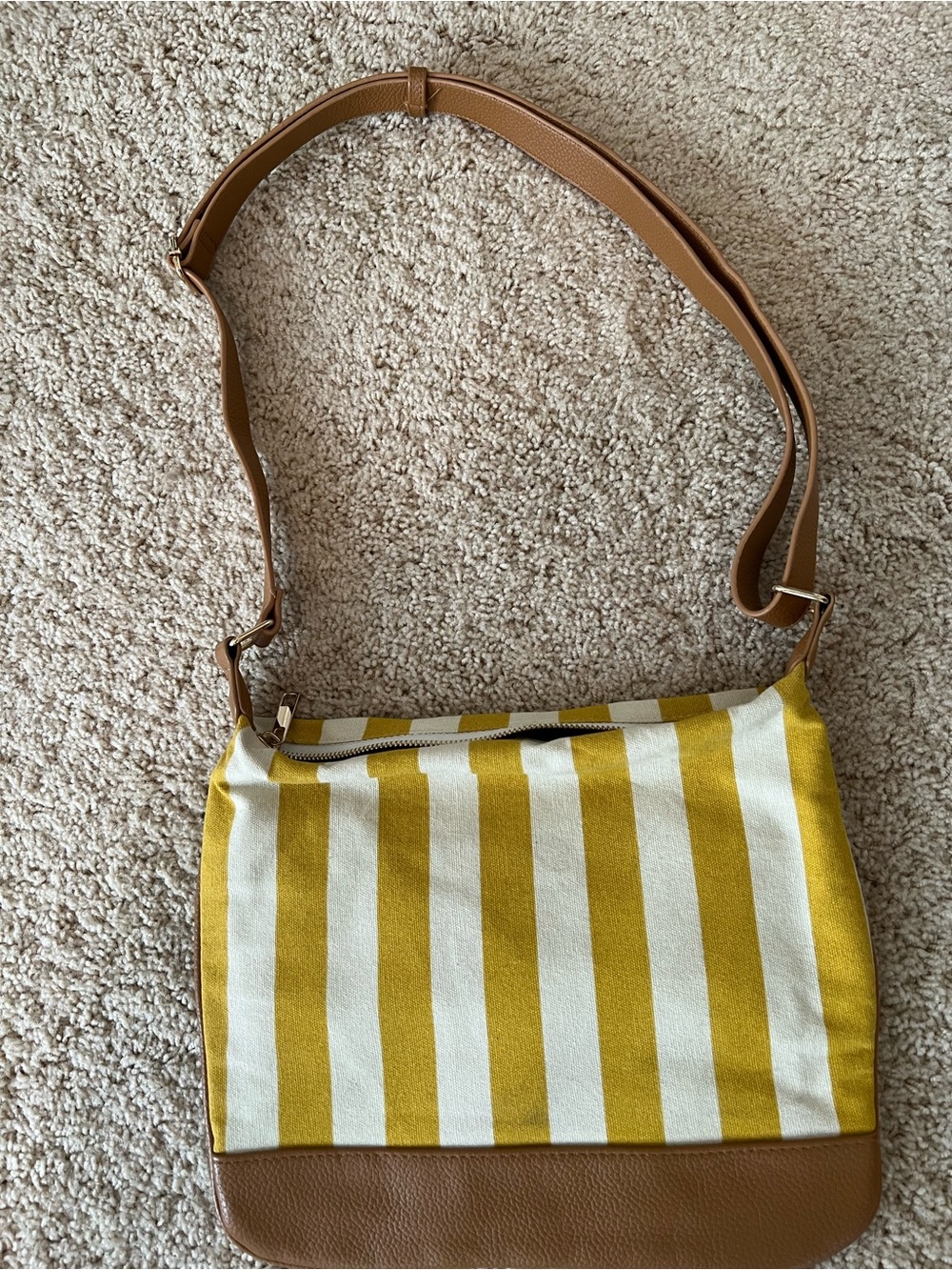 a new day Yellow & White Striped Shoulder Bag with Tan Trim